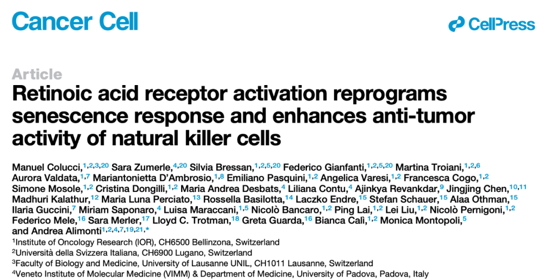 Cancer Cell：激活維A酸受體，可重編程衰老反應，增強NK細胞抗腫瘤活性